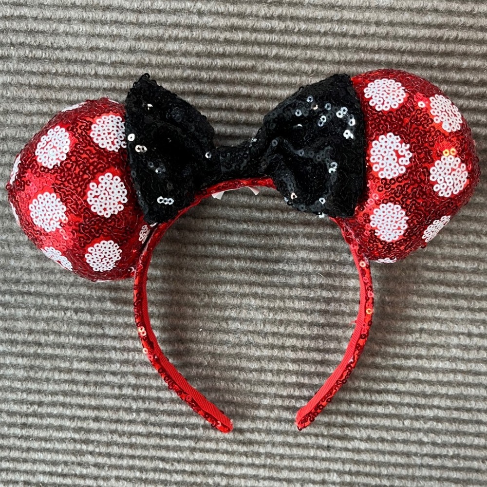 Disney Parks Minnie Mouse Red White Polka Dot Sequin Bow Headband Kids